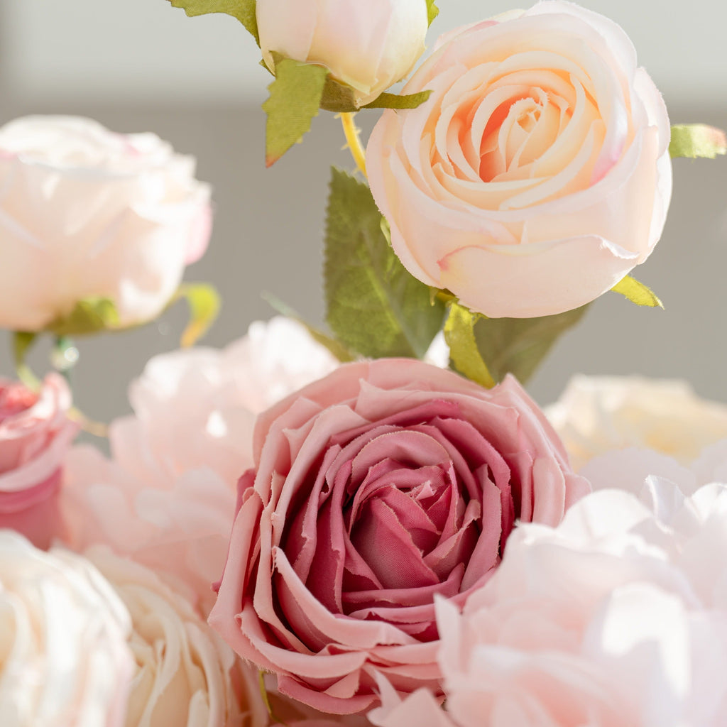 Roll Up Fabric Artificial Variety Of Pink And Cream Floral Bridal Shower Backdrop - Captivating Flowers Photography Arranged Party Event Decor-VF-503