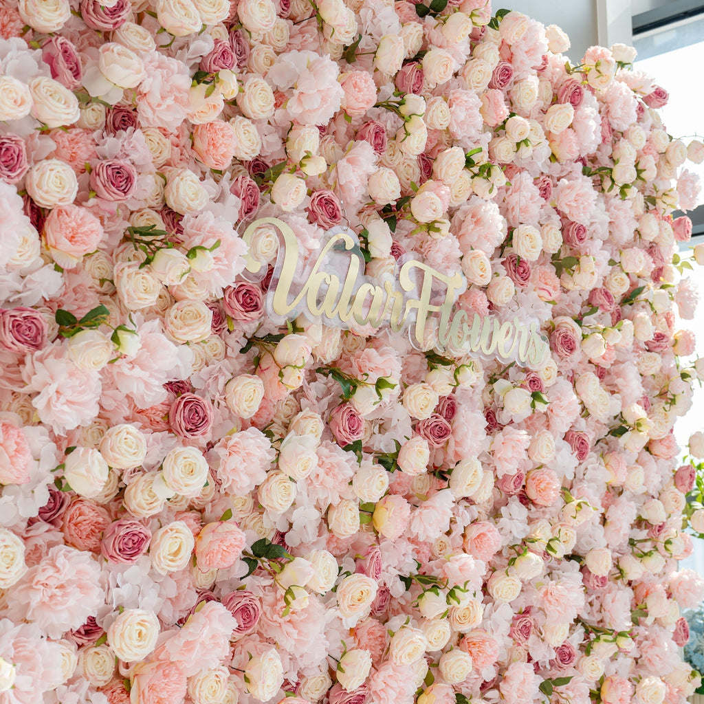 Roll Up Fabric Artificial Variety Of Pink And Cream Floral Bridal Shower Backdrop - Captivating Flowers Photography Arranged Party Event Decor-VF-503