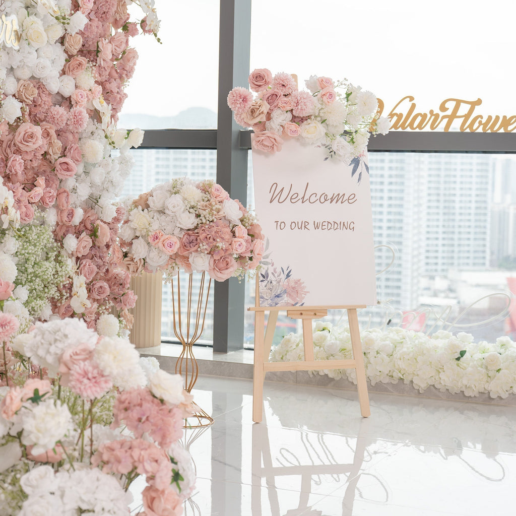 Romantic Floral Backdrop - Blush Nude and White Artificial Flower Wall for Weddings, Events, and Special Occasions-VF-418