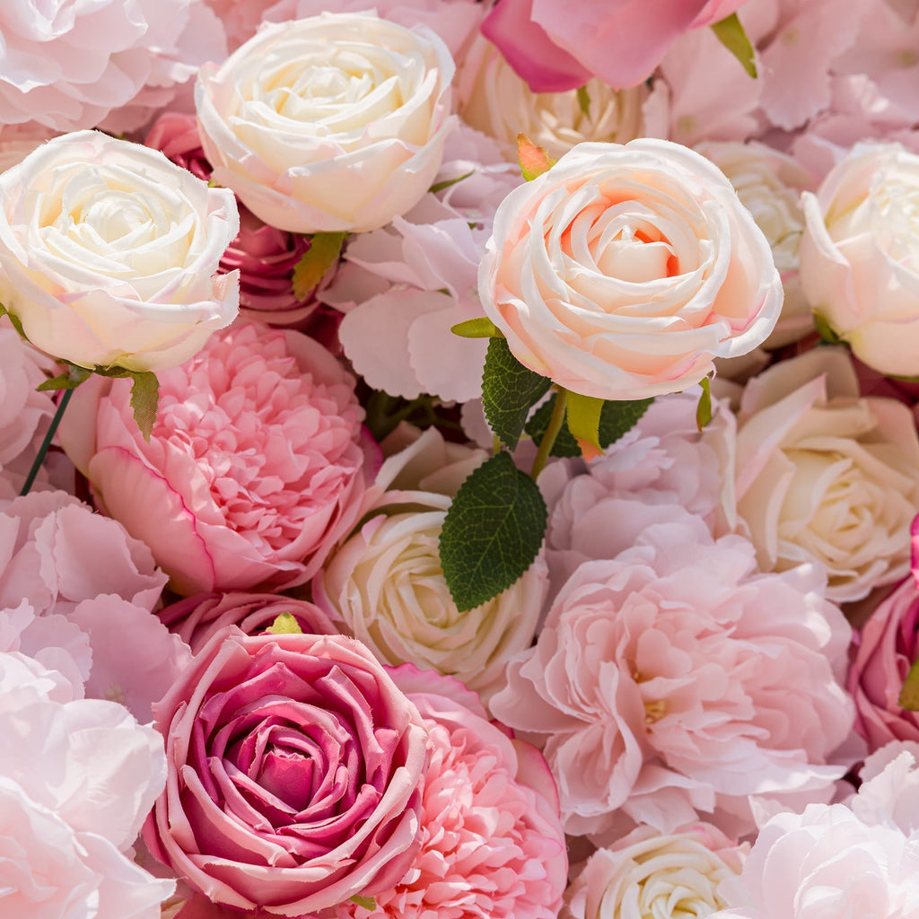 Roll Up Fabric Artificial Variety Of Pink And Cream Floral Bridal Shower Backdrop - Captivating Flowers Photography Arranged Party Event Decor-VF-503