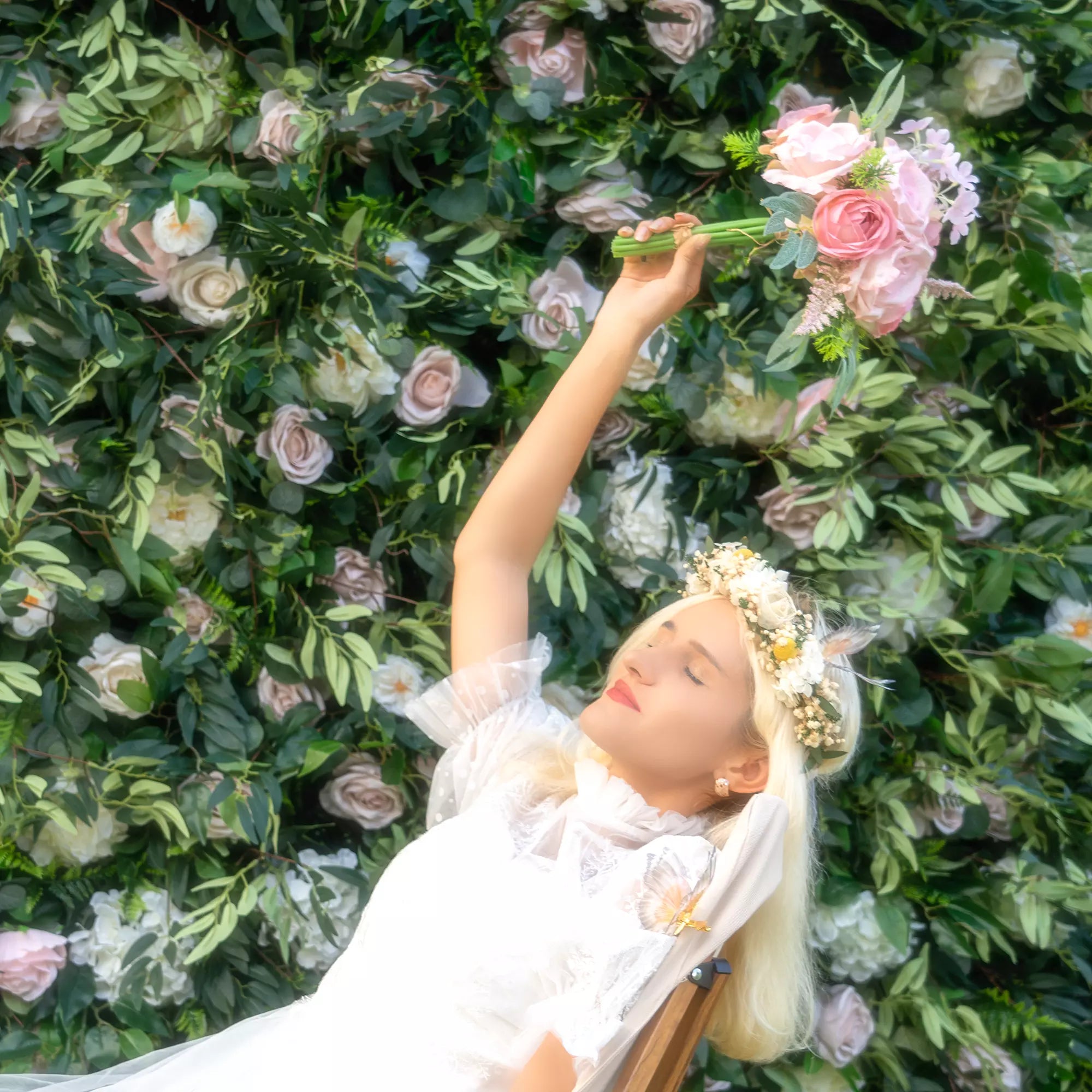 ValarFlowers 3D Flowers Green Lush and Deluxe Floral Wall | Premium Artificial Roses Display for Events & Weddings Backdrop and Photography-VF-373
