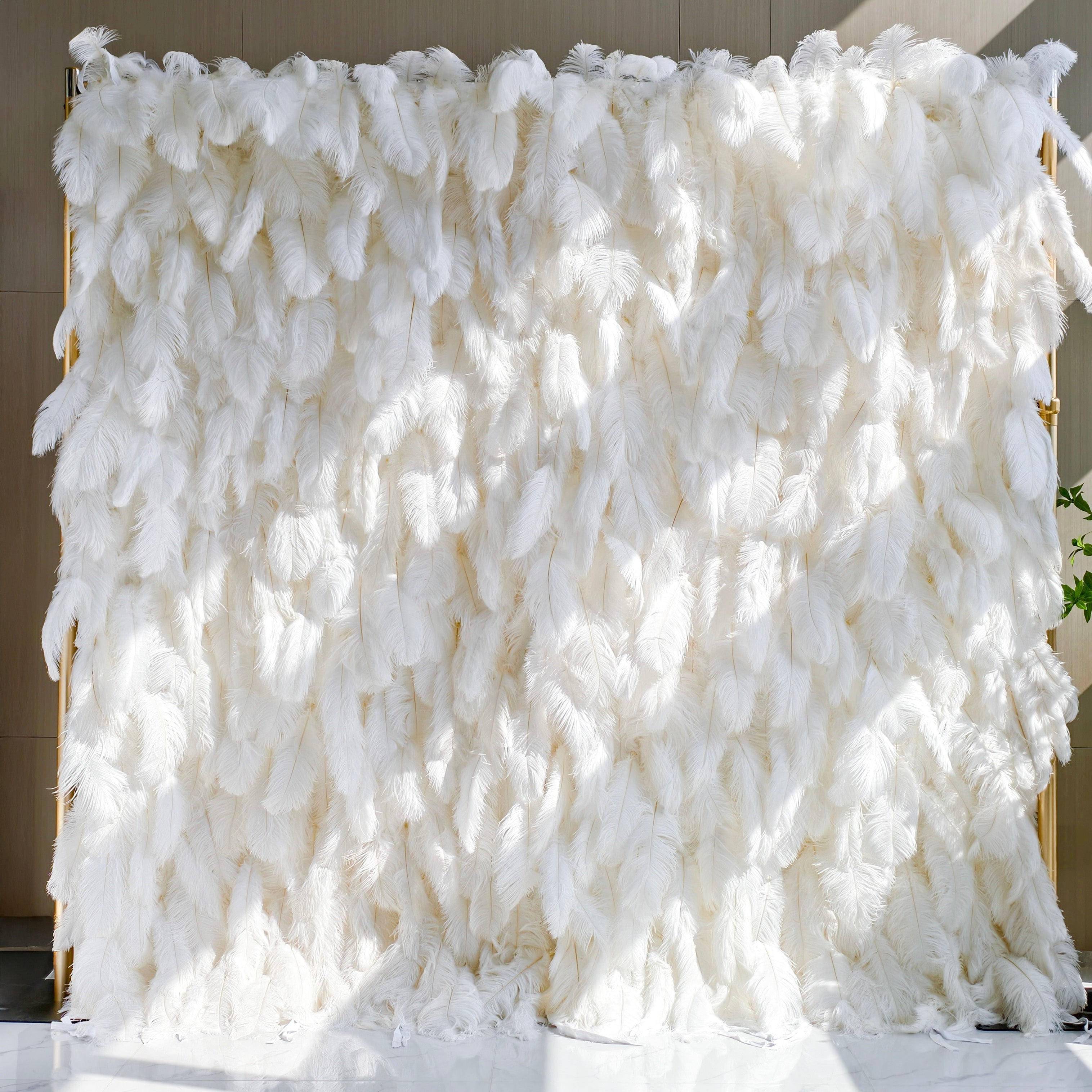 ValarFlowers Artificial Floral Wall Backdrop: Celestial White Feather Dreamscape - The Ethereal Whisper Collection for Luxurious Weddings and Events-VF-164-White